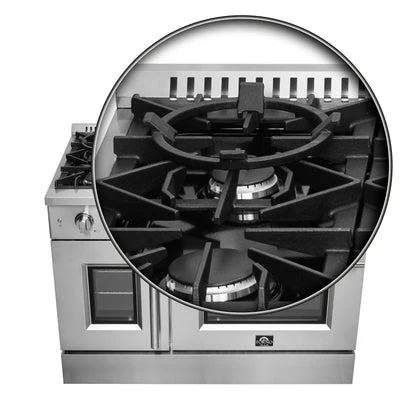 Forno Galiano 48-Inch Freestanding French Door Gas Range, 8 Burners, Griddle, Convection Oven - Image 11