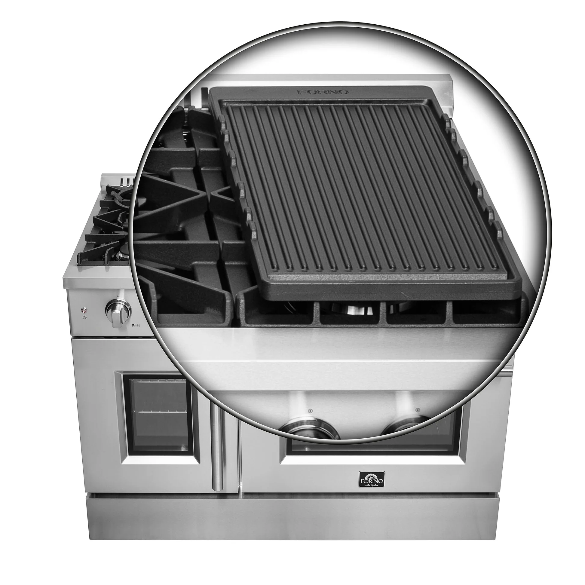 Forno Galiano 48-Inch Freestanding French Door Gas Range, 8 Burners, Griddle, Convection Oven - Image 12