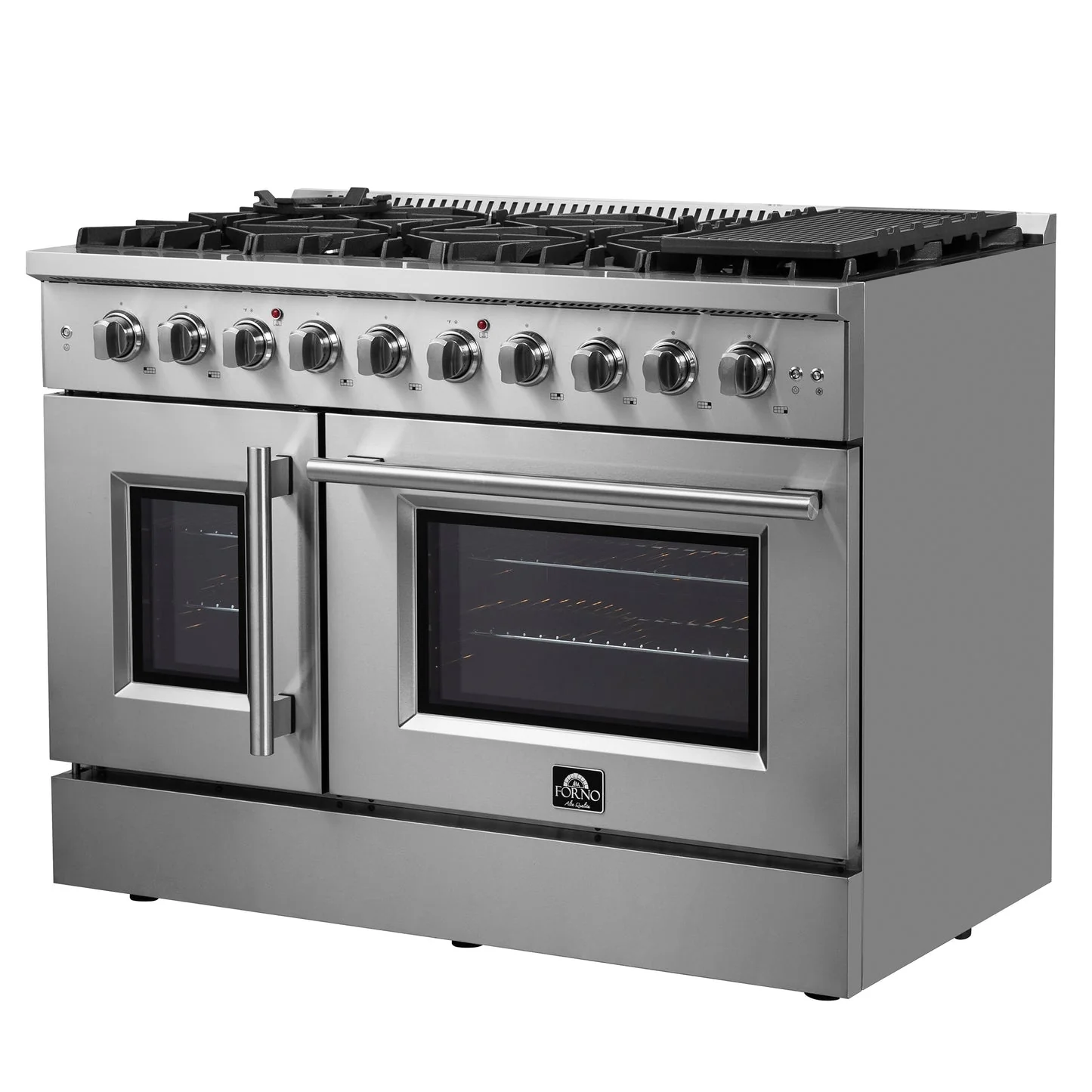 Forno Galiano 48-Inch Freestanding French Door Gas Range, 8 Burners, Griddle, Convection Oven - Image 2