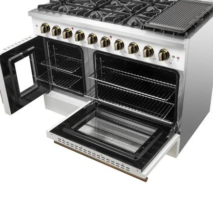 Forno Galiano 48-Inch Freestanding French Door Gas Range, with Antique Brass Design - Image 22