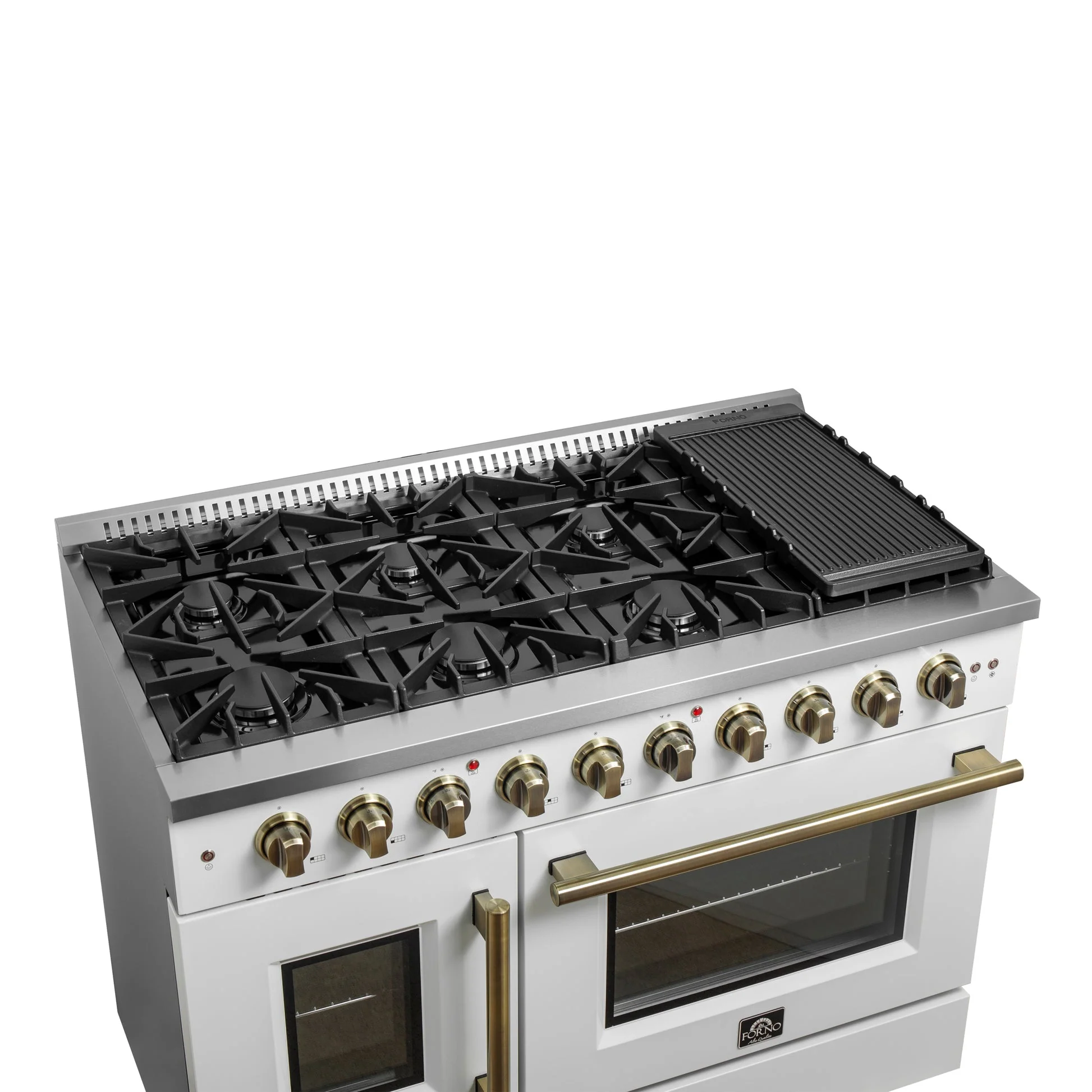 Forno Galiano 48-Inch Freestanding French Door Gas Range, with Antique Brass Design - Image 23