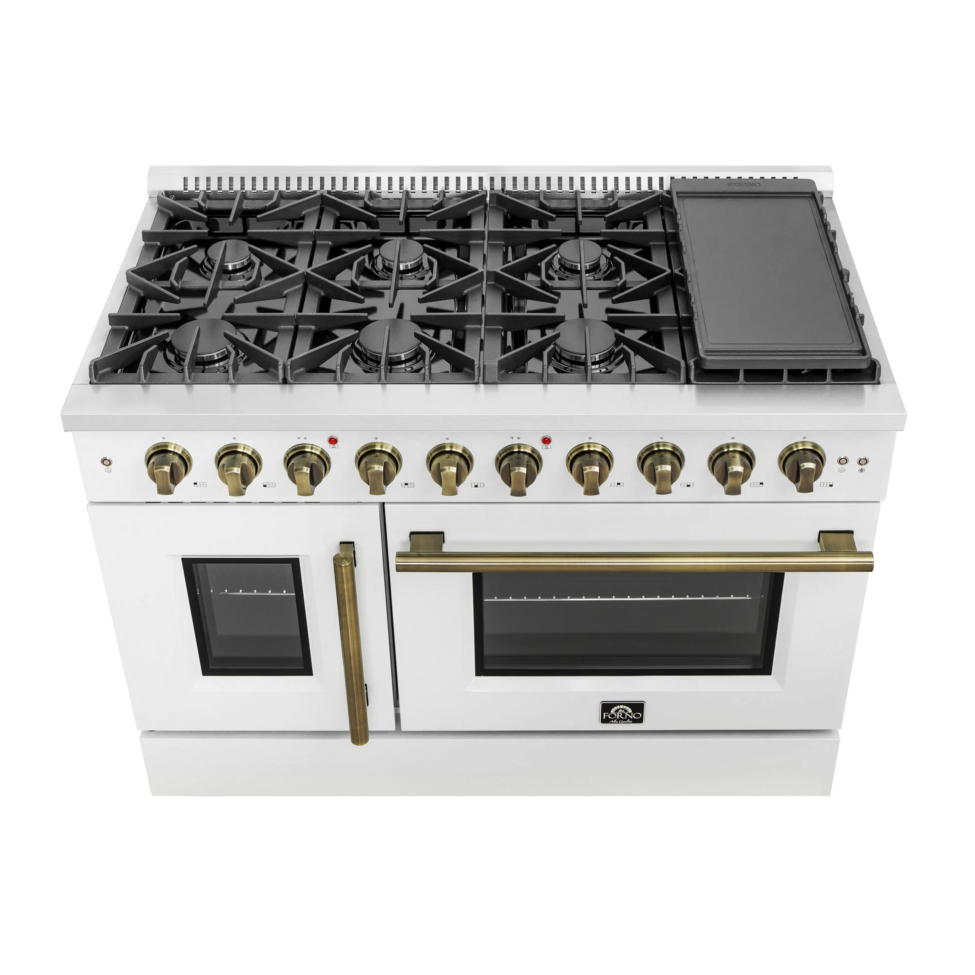 Forno Galiano 48-Inch Freestanding French Door Gas Range, with Antique Brass Design - Image 26