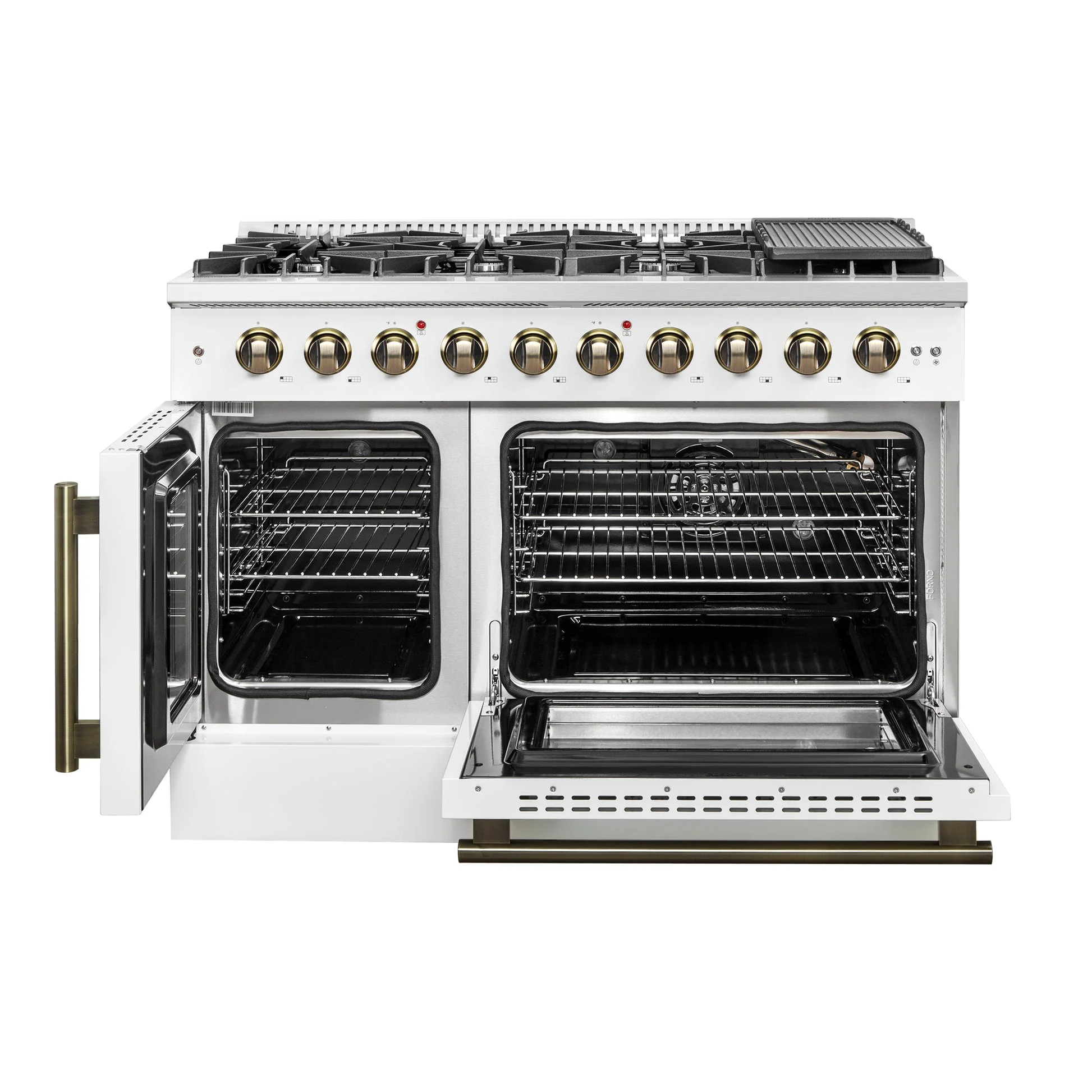 Forno Galiano 48-Inch Freestanding French Door Gas Range, with Antique Brass Design - Image 27