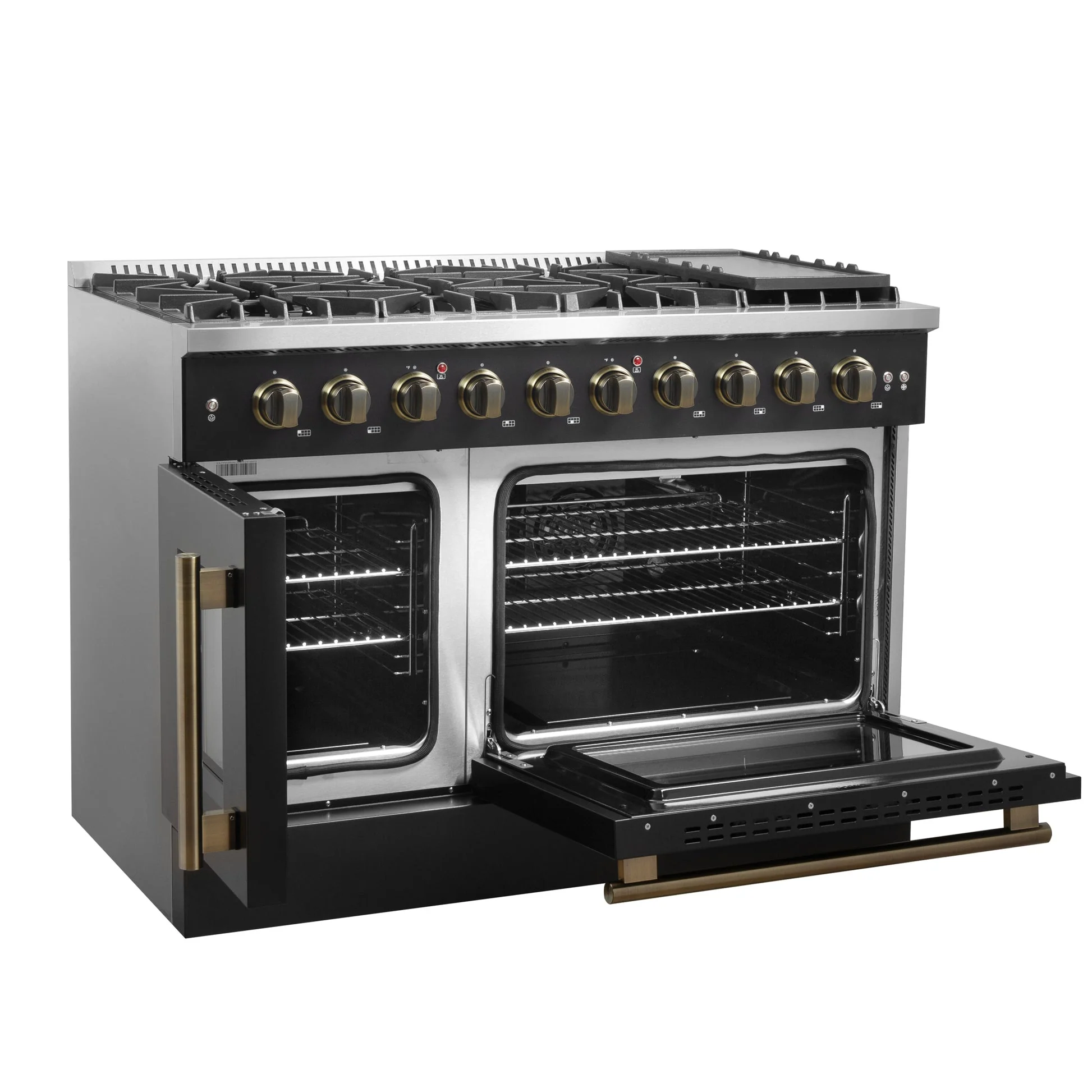 Forno Galiano 48-Inch Freestanding French Door Gas Range, with Antique Brass Design - Image 4
