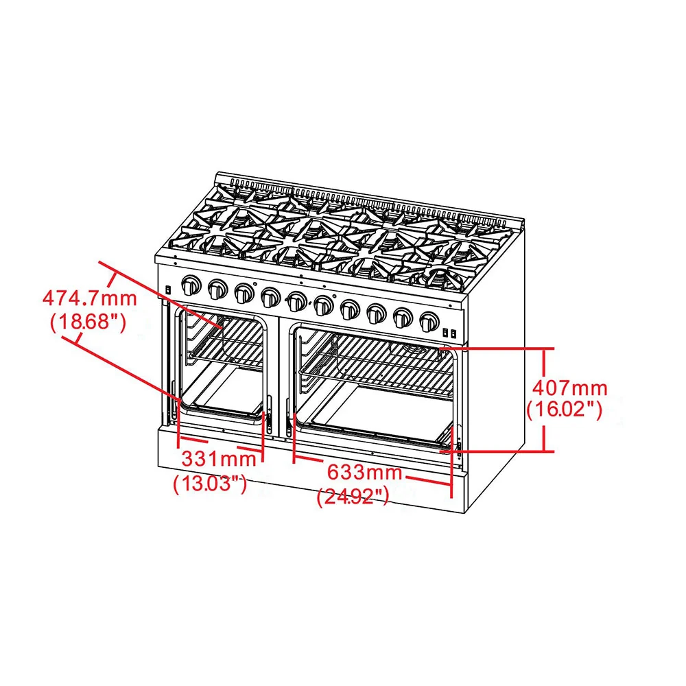 Forno Galiano 48-Inch Freestanding Gas Range, Stainless Steel, 8 Burners, 107,000 BTU, Double Ovens - Image 10