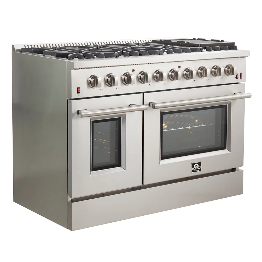Forno Galiano 48-Inch Freestanding Gas Range, Stainless Steel, 8 Burners, 107,000 BTU, Double Ovens - Image 2