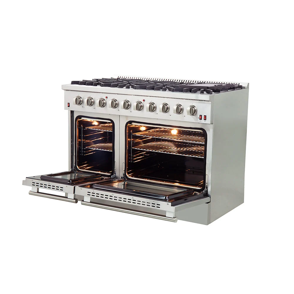 Forno Galiano 48-Inch Freestanding Gas Range, Stainless Steel, 8 Burners, 107,000 BTU, Double Ovens - Image 4