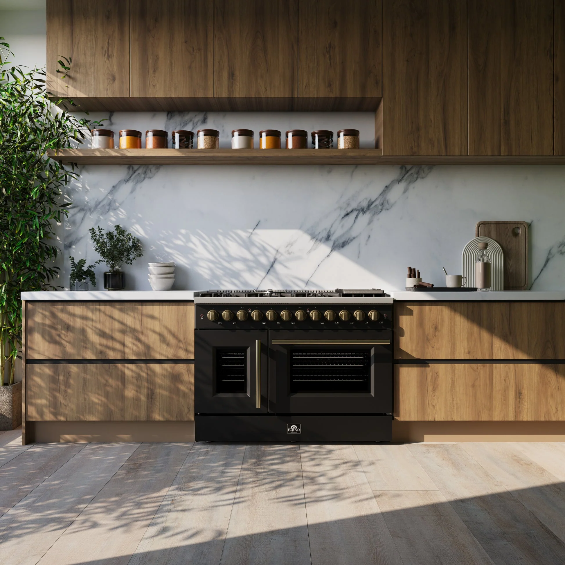 Forno Galiano 48-inch French Door Dual Fuel Range, with Antique Brass Design, 8 Sealed Burners - 107,000 BTU, Griddle, 6.58 cu.ft. Double Ovens - Image 16