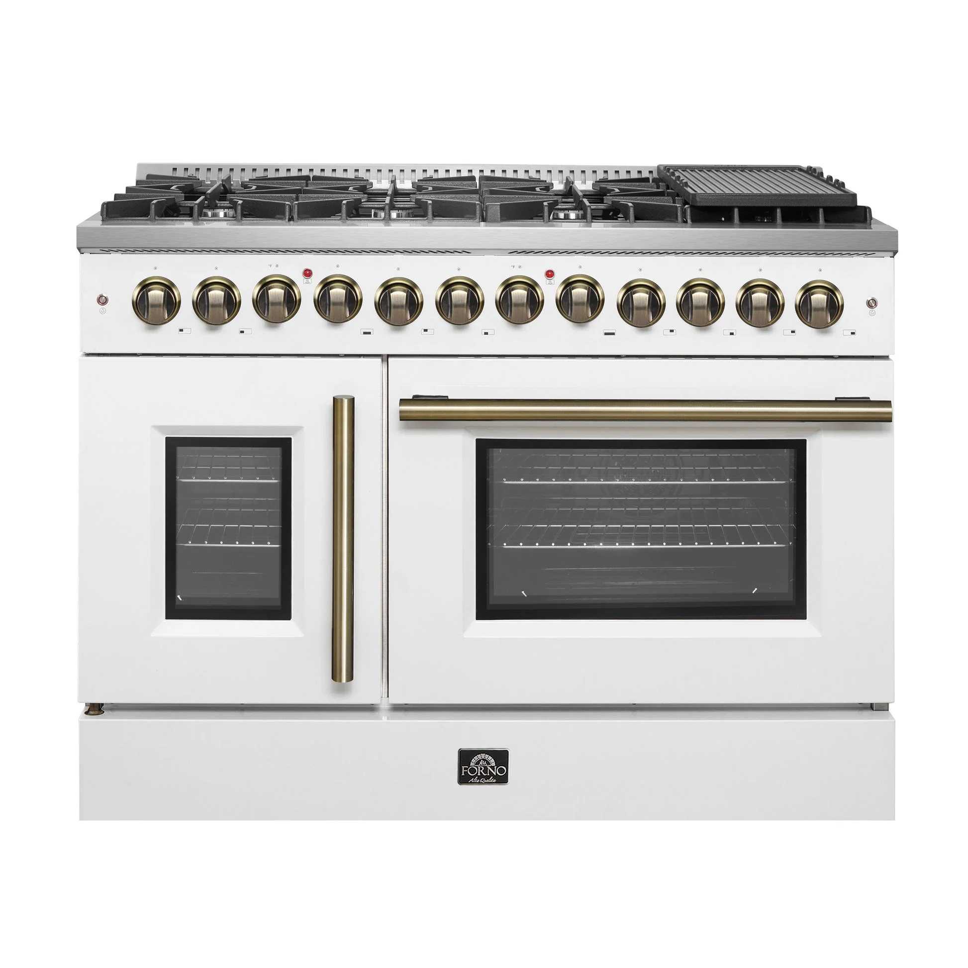 Forno Galiano 48-inch French Door Dual Fuel Range, with Antique Brass Design, 8 Sealed Burners - 107,000 BTU, Griddle, 6.58 cu.ft. Double Ovens - Image 17