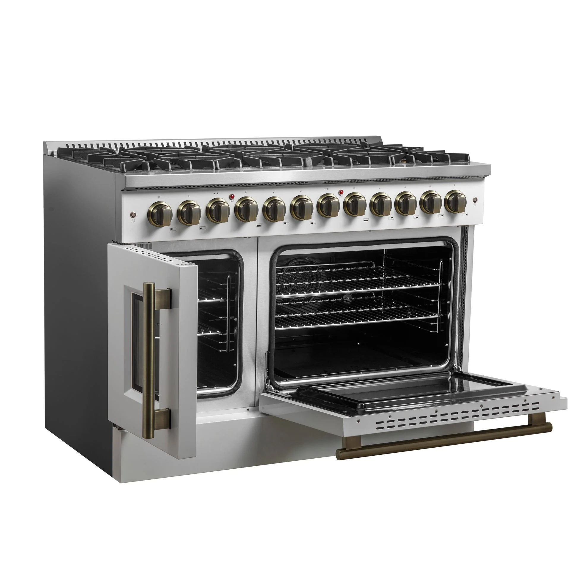 Forno Galiano 48-inch French Door Dual Fuel Range, with Antique Brass Design, 8 Sealed Burners - 107,000 BTU, Griddle, 6.58 cu.ft. Double Ovens - Image 20