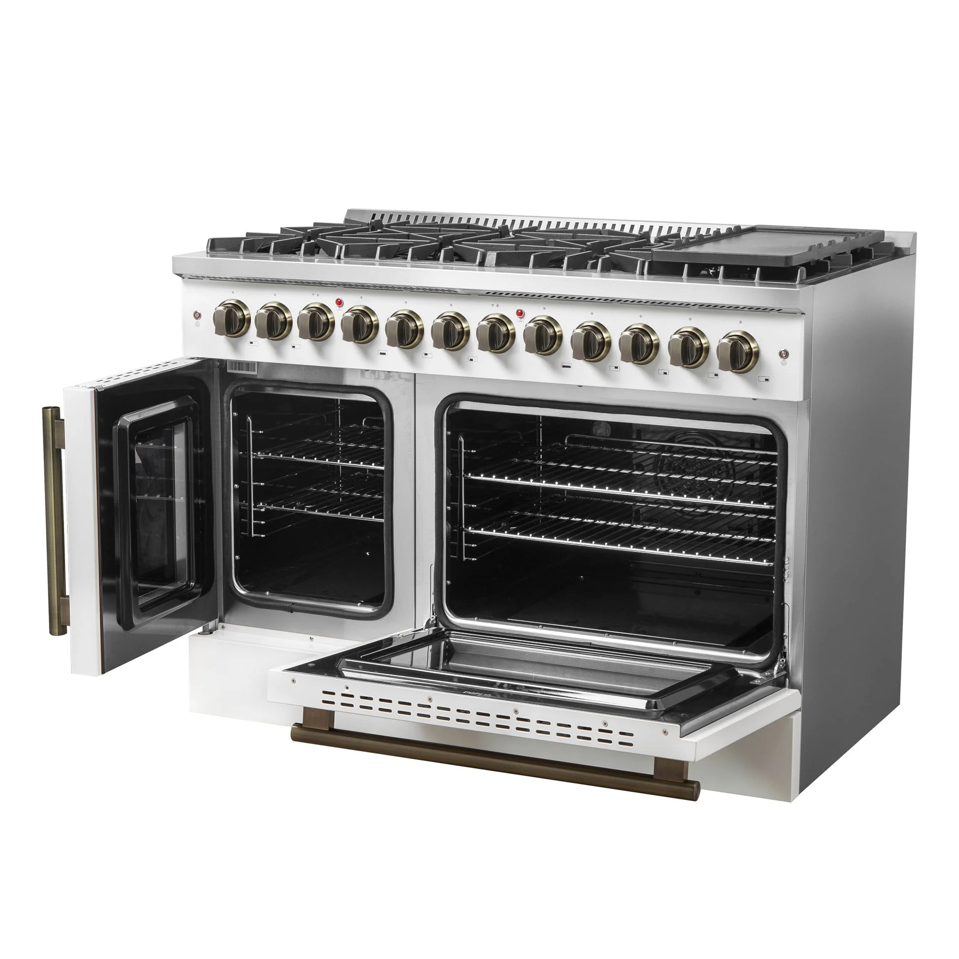 Forno Galiano 48-inch French Door Dual Fuel Range, with Antique Brass Design, 8 Sealed Burners - 107,000 BTU, Griddle, 6.58 cu.ft. Double Ovens - Image 21
