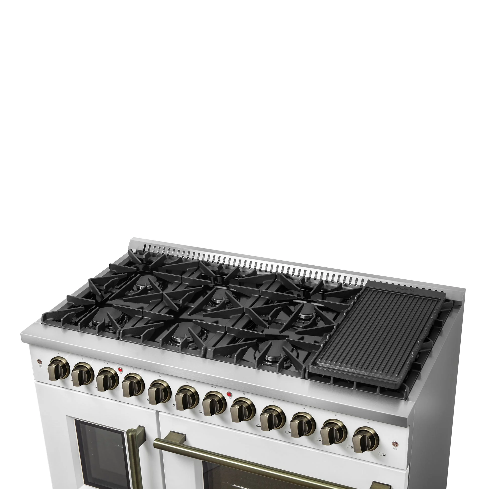 Forno Galiano 48-inch French Door Dual Fuel Range, with Antique Brass Design, 8 Sealed Burners - 107,000 BTU, Griddle, 6.58 cu.ft. Double Ovens - Image 23