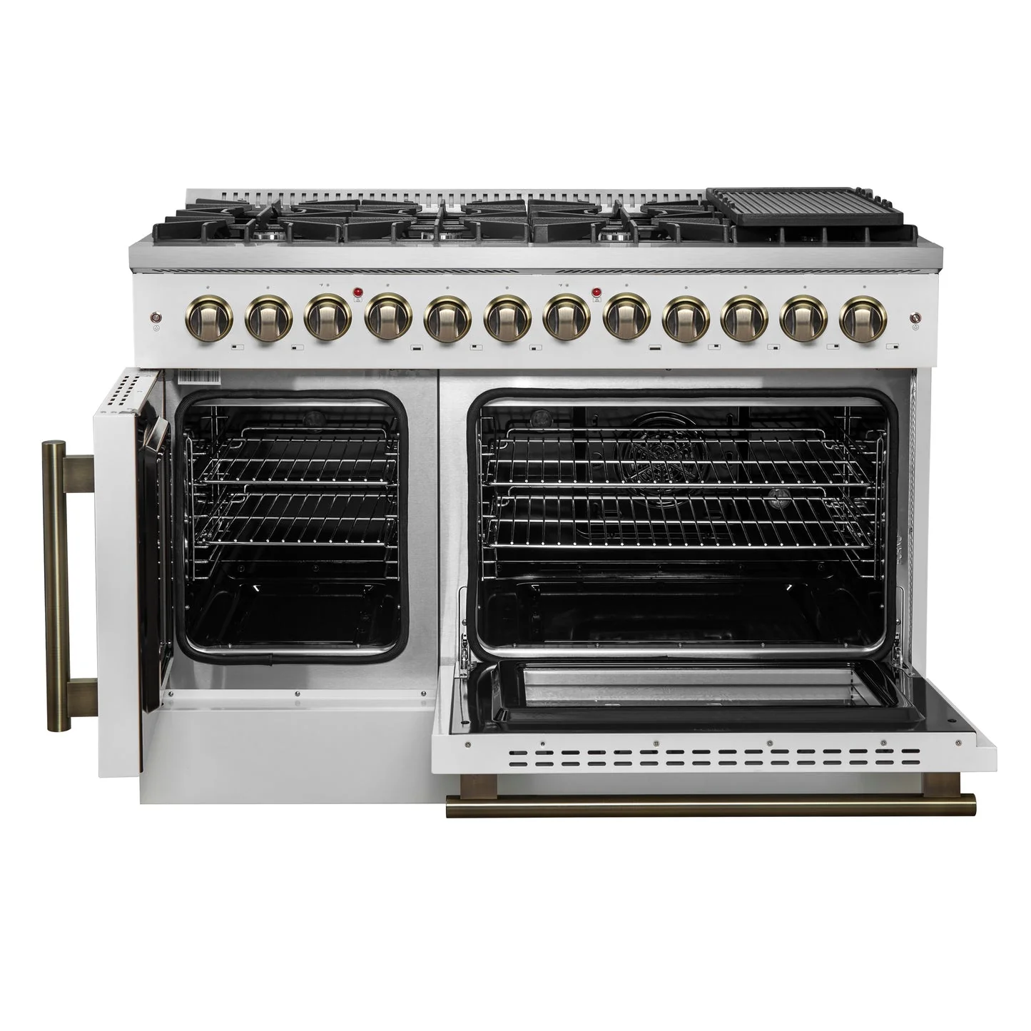 Forno Galiano 48-inch French Door Dual Fuel Range, with Antique Brass Design, 8 Sealed Burners - 107,000 BTU, Griddle, 6.58 cu.ft. Double Ovens - Image 25