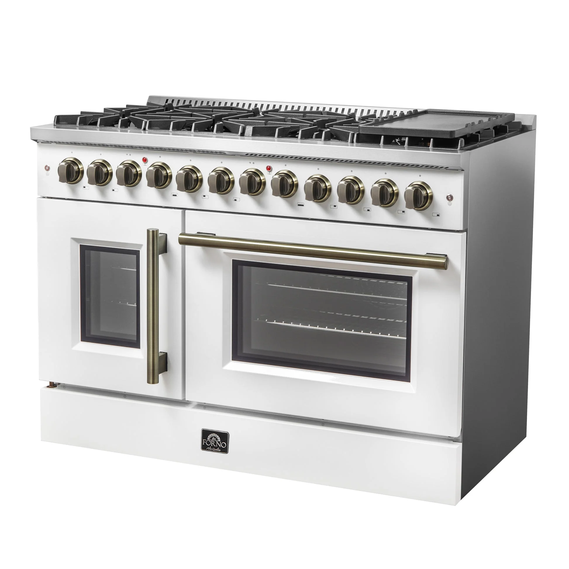 Forno Galiano 48-inch French Door Dual Fuel Range, with Antique Brass Design, 8 Sealed Burners - 107,000 BTU, Griddle, 6.58 cu.ft. Double Ovens - Image 27