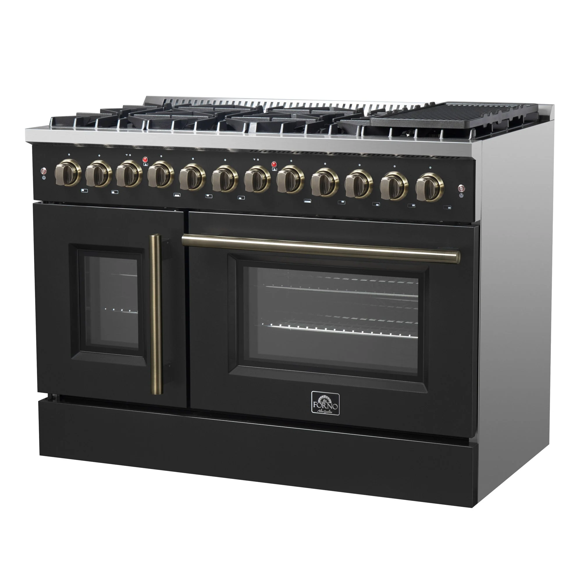 Forno Galiano 48-inch French Door Dual Fuel Range, with Antique Brass Design, 8 Sealed Burners - 107,000 BTU, Griddle, 6.58 cu.ft. Double Ovens - Image 6