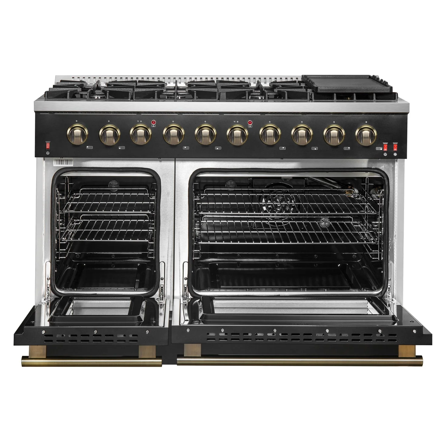 Forno Galiano 48-inch Gas Range with Antique Brass Design, 8 Burners, 107,000 BTU, Griddle, 6.58 cu.ft. Double Ovens - Image 11