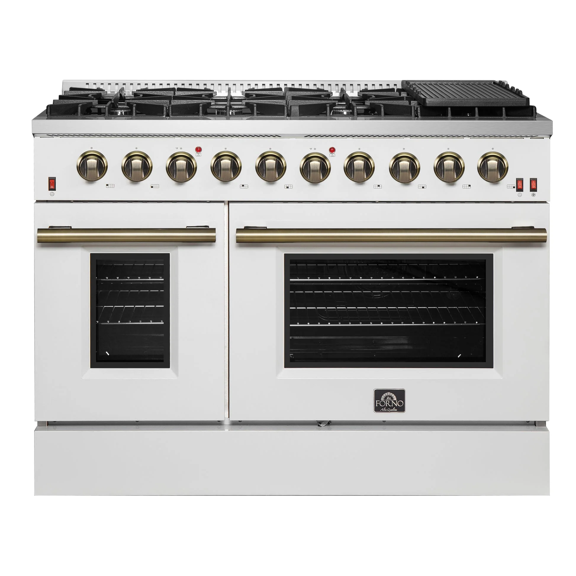 Forno Galiano 48-inch Gas Range with Antique Brass Design, 8 Burners, 107,000 BTU, Griddle, 6.58 cu.ft. Double Ovens - Image 2