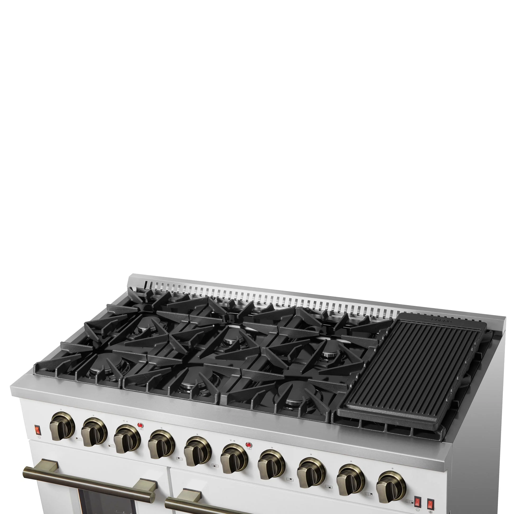 Forno Galiano 48-inch Gas Range with Antique Brass Design, 8 Burners, 107,000 BTU, Griddle, 6.58 cu.ft. Double Ovens - Image 25