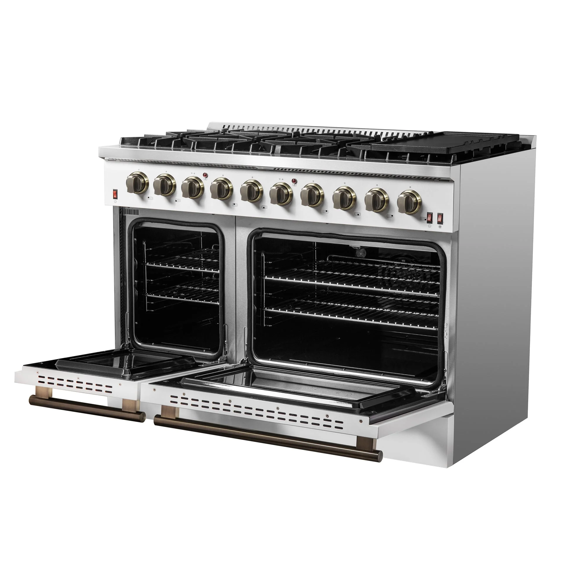 Forno Galiano 48-inch Gas Range with Antique Brass Design, 8 Burners, 107,000 BTU, Griddle, 6.58 cu.ft. Double Ovens - Image 26