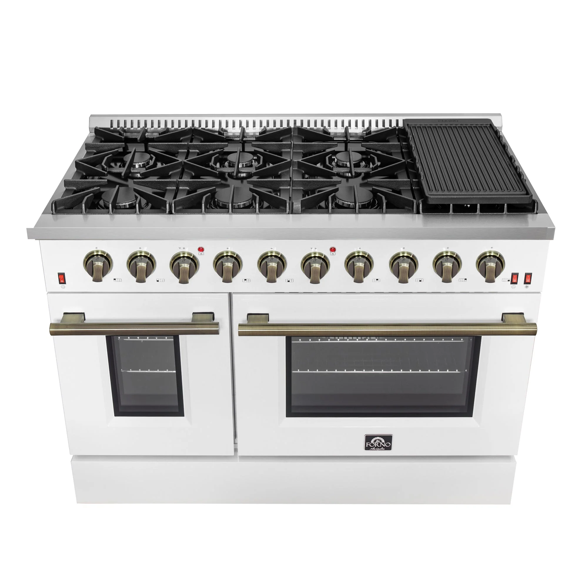 Forno Galiano 48-inch Gas Range with Antique Brass Design, 8 Burners, 107,000 BTU, Griddle, 6.58 cu.ft. Double Ovens - Image 28