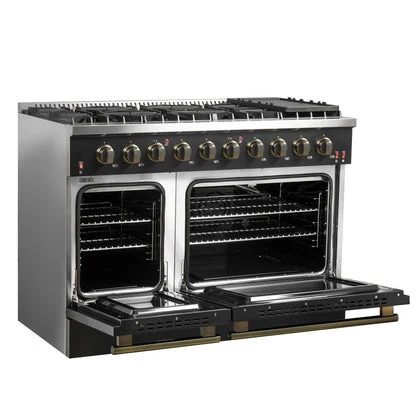 Forno Galiano 48-inch Gas Range with Antique Brass Design, 8 Burners, 107,000 BTU, Griddle, 6.58 cu.ft. Double Ovens - Image 6