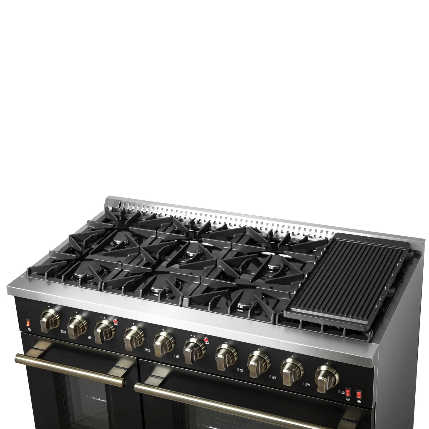Forno Galiano 48-inch Gas Range with Antique Brass Design, 8 Burners, 107,000 BTU, Griddle, 6.58 cu.ft. Double Ovens - Image 9