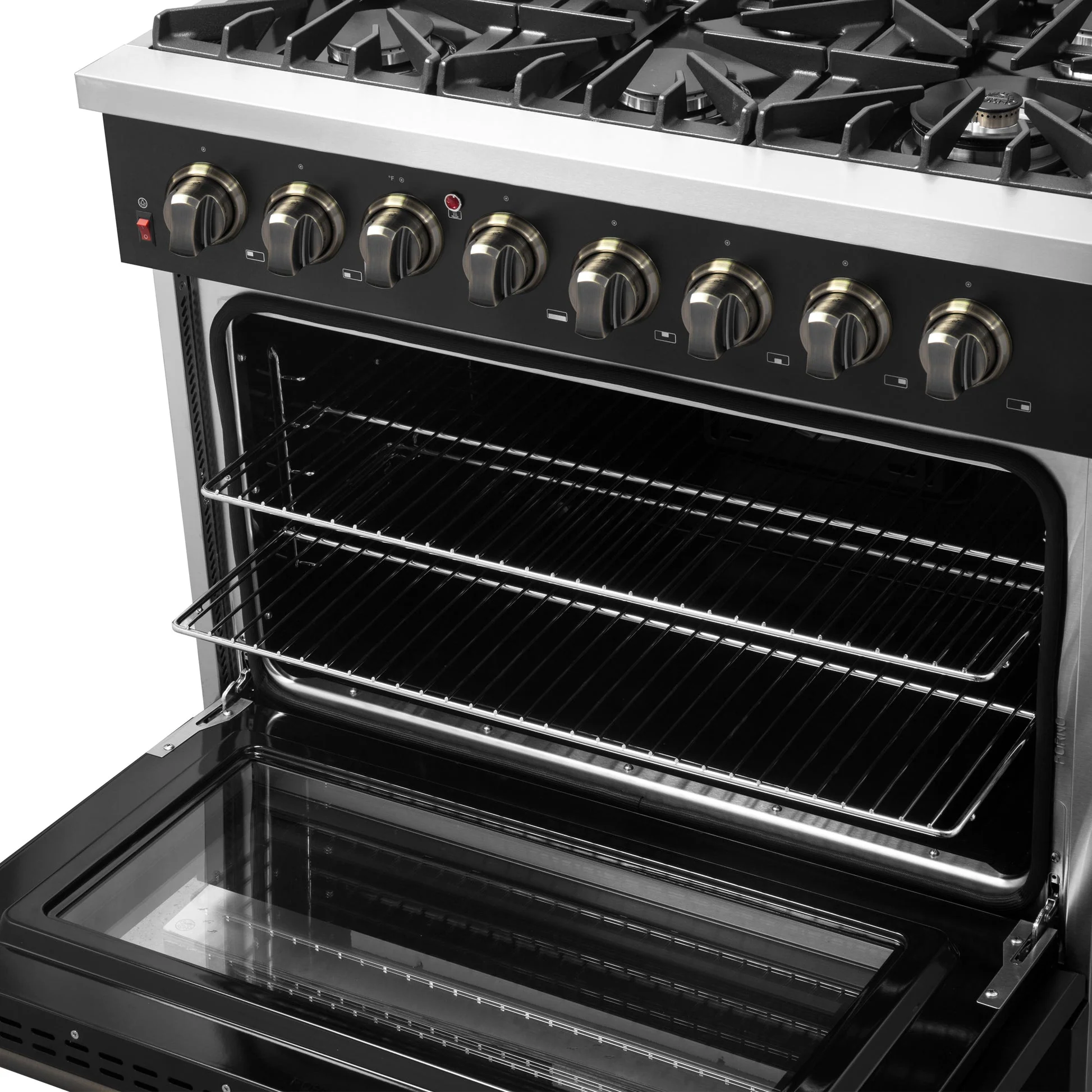 Forno Galiano Dual Fuel Range with Antique Brass Design, True Convection Oven - Image 11
