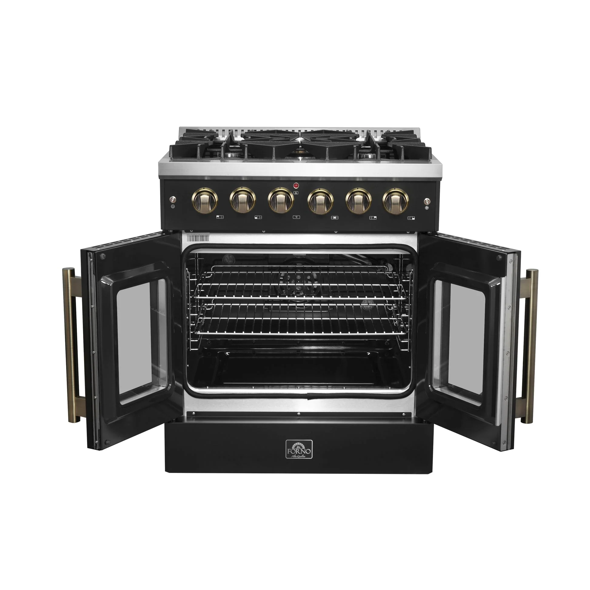 Forno Galiano French Door Gas Range with Antique Brass Design, Convection Oven - Image 15