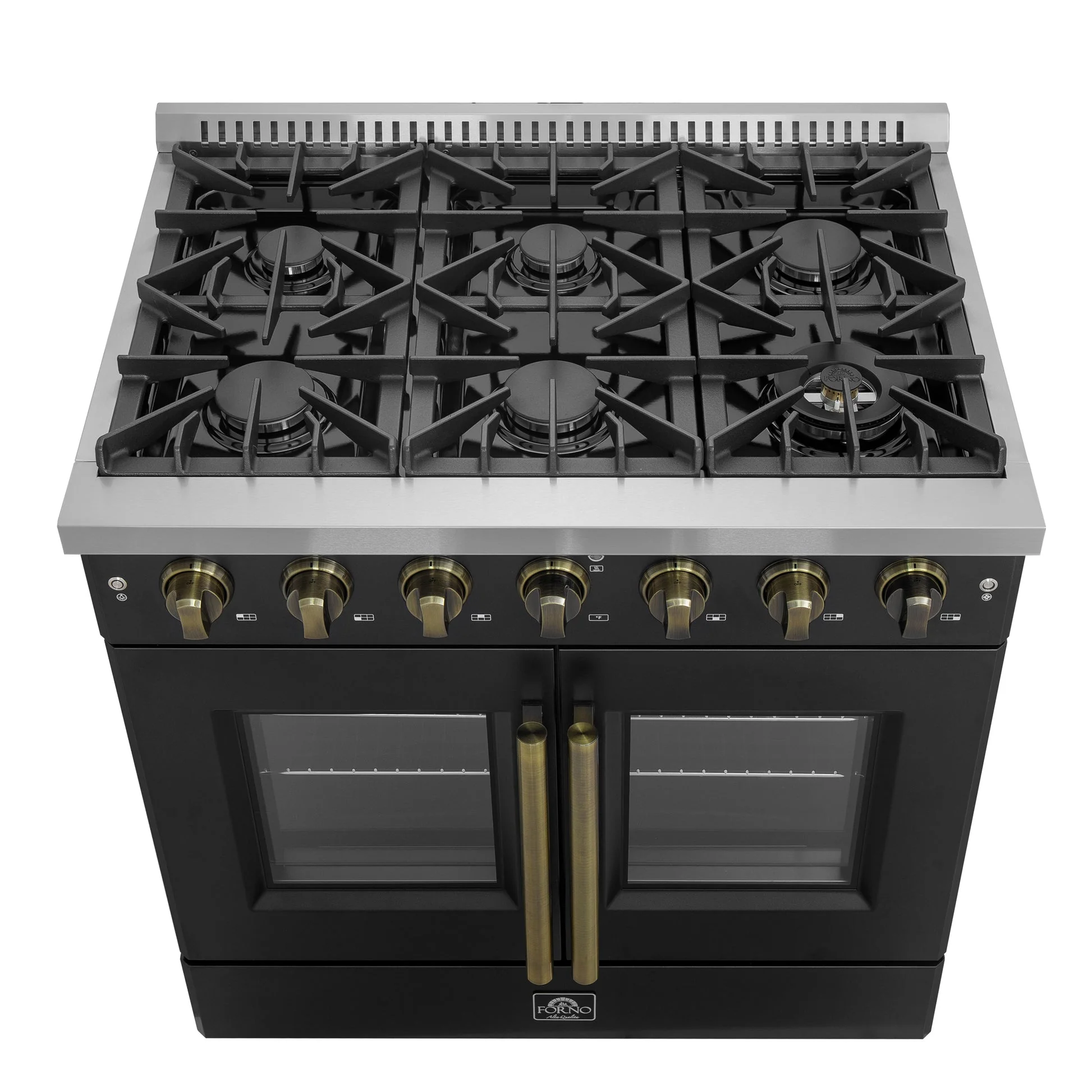 Forno Galiano French Door Gas Range with Antique Brass Design, Convection Oven - Image 31