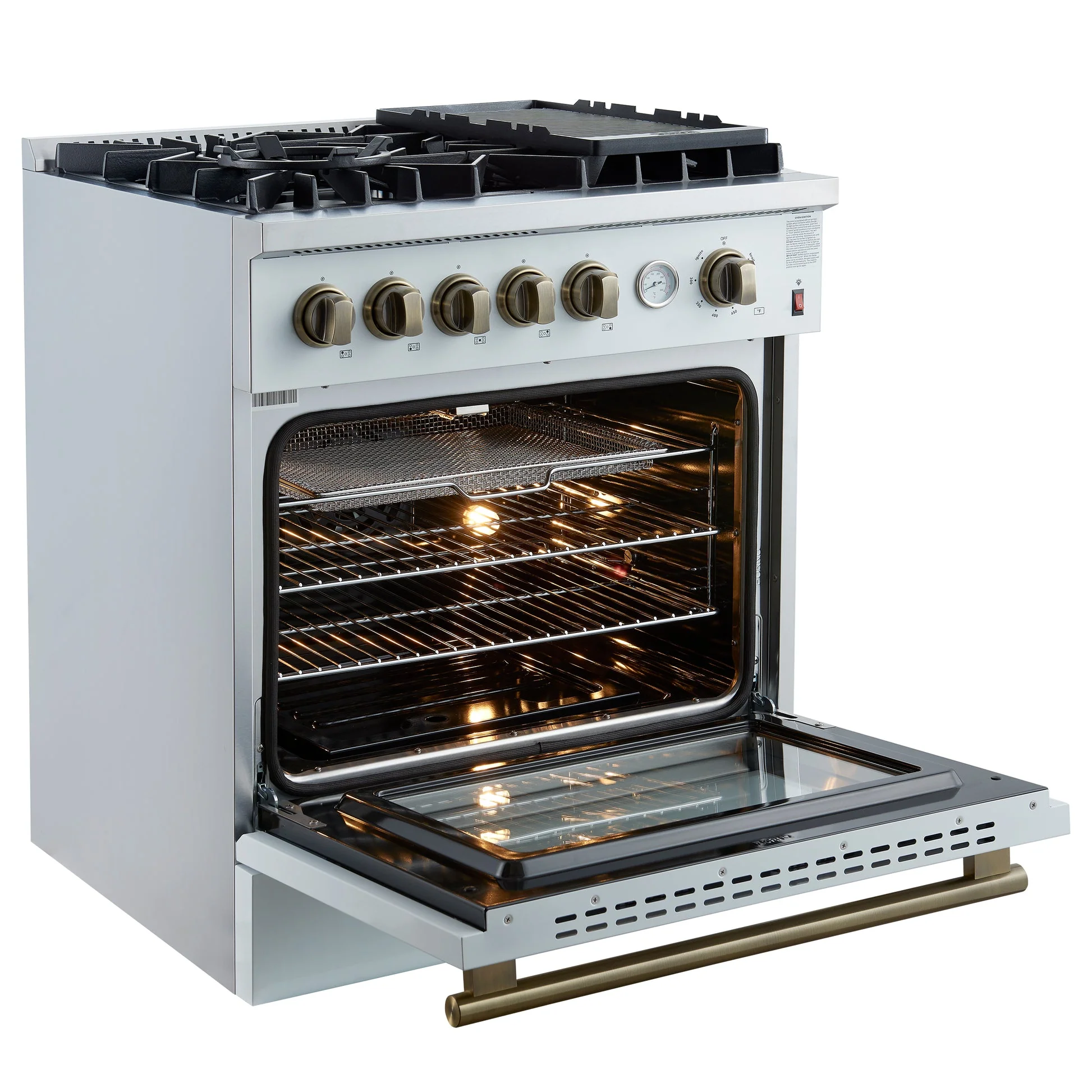 Forno Giovanni 30-inch Gas Range with Antique Brass Design, 5 Burners 67,000 BTU, 4.32 cu.ft. Convection Oven - Image 15