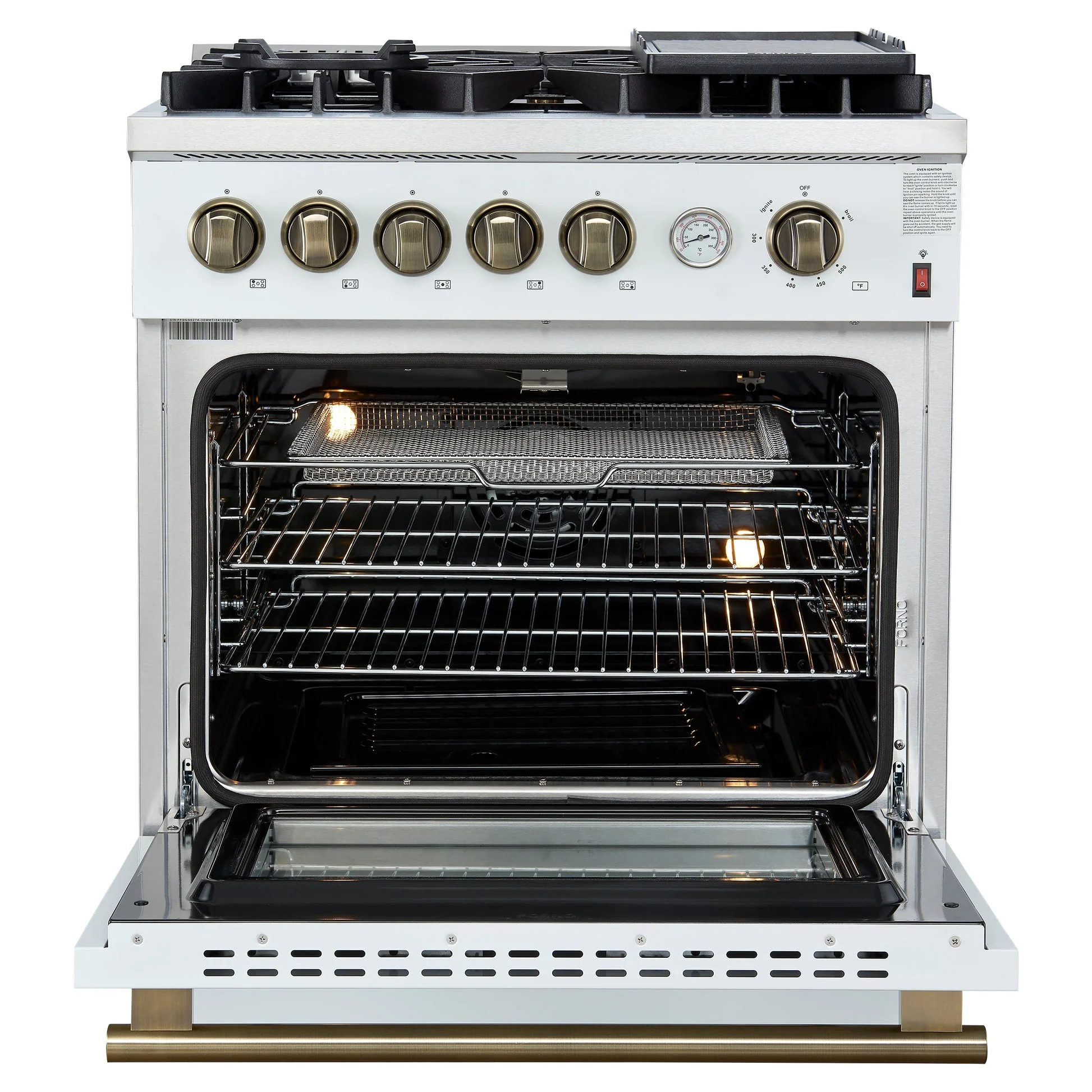 Forno Giovanni 30-inch Gas Range with Antique Brass Design, 5 Burners 67,000 BTU, 4.32 cu.ft. Convection Oven - Image 16