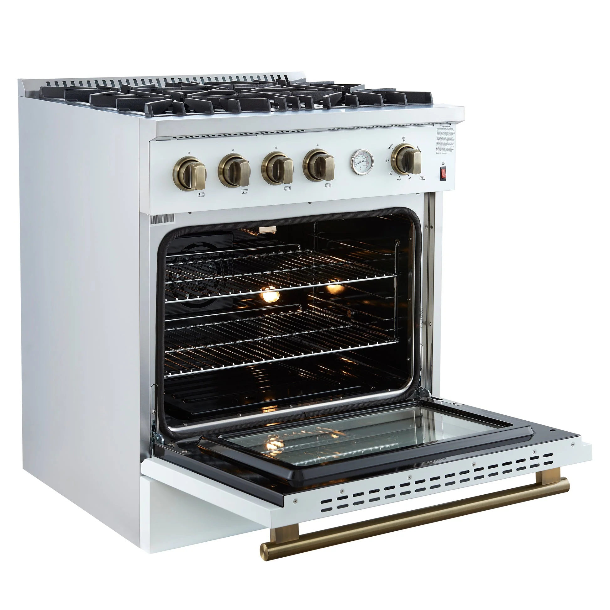 Forno Marco Gas Range with Antique Brass Design, Convection Oven - Image 33