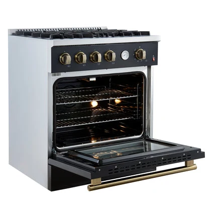 Forno Marco Gas Range with Antique Brass Design, Convection Oven - Image 6