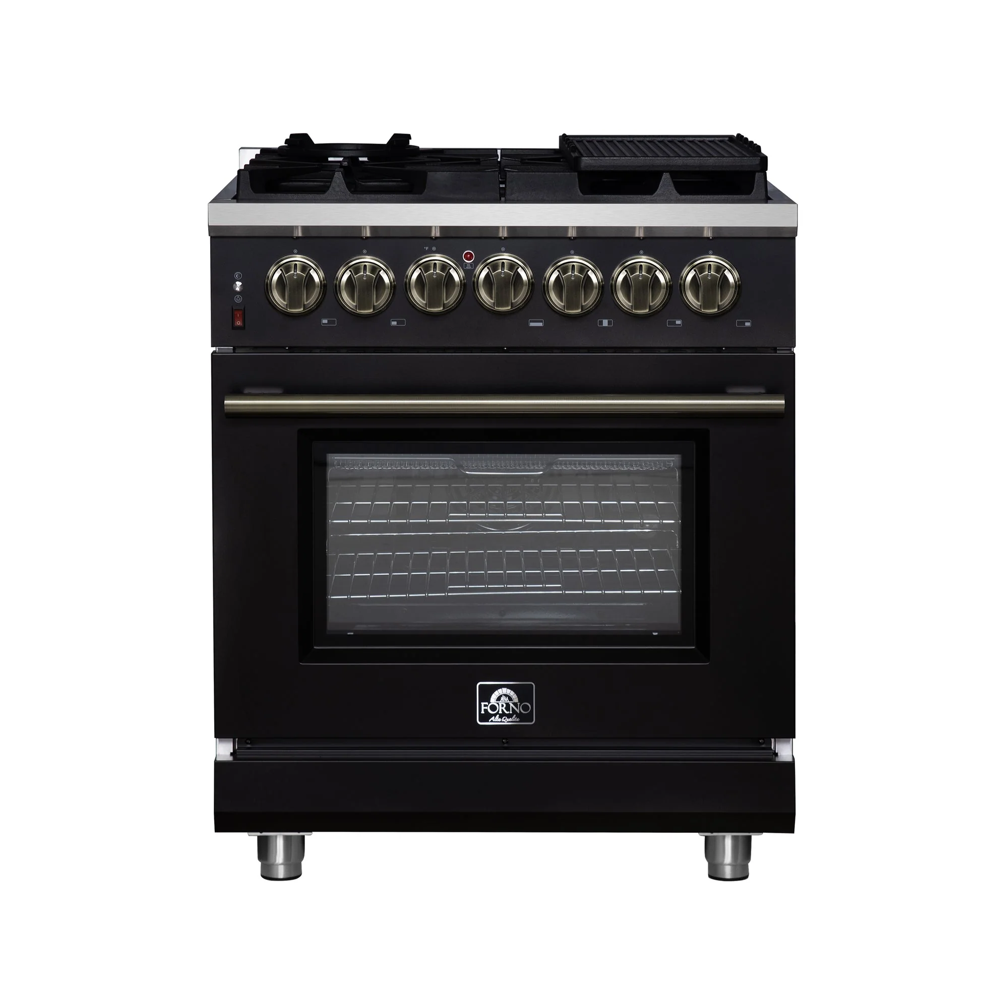 Forno Massimo Freestanding Dual Fuel Range with Antique Brass Accessories, Convection Oven