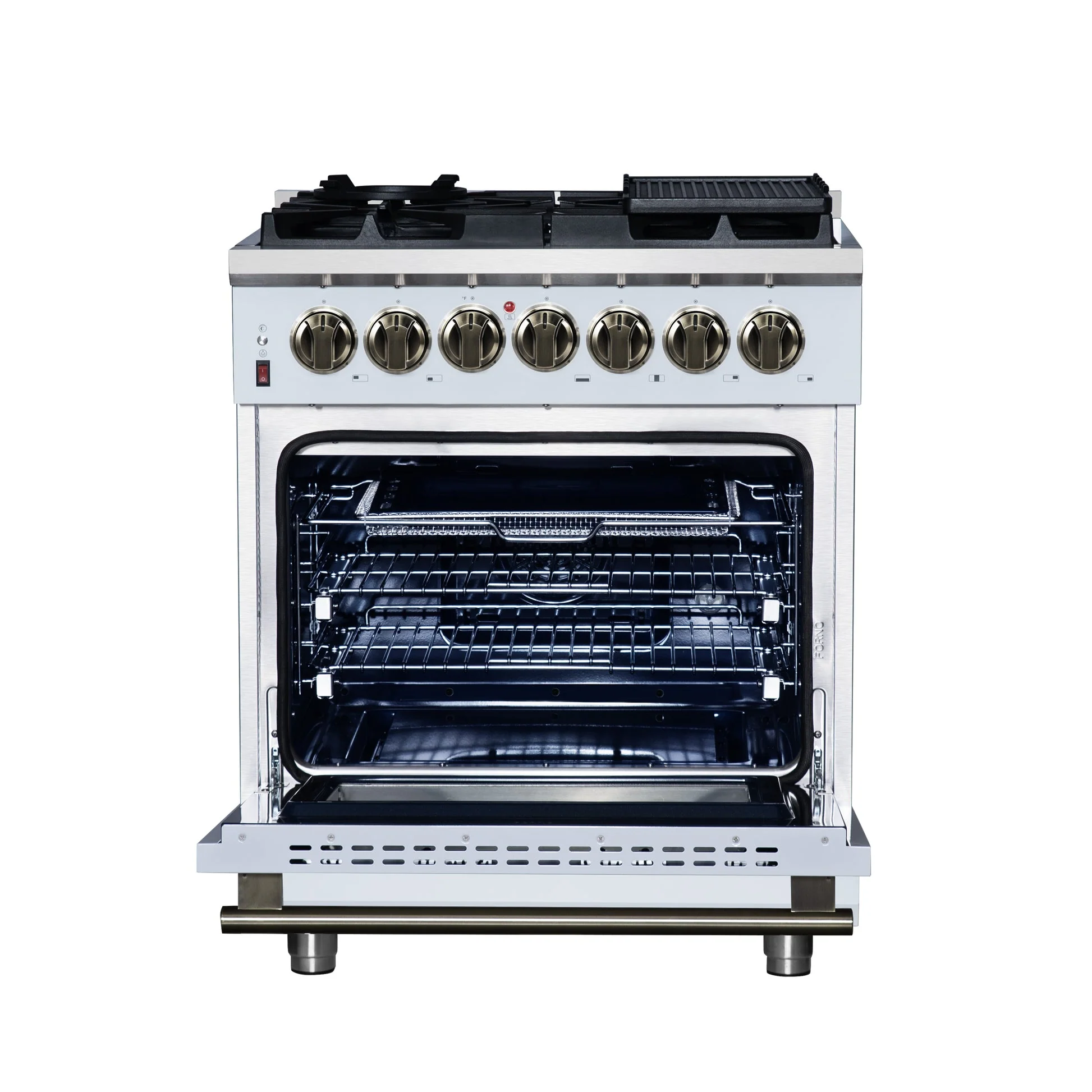 Forno Massimo Freestanding Dual Fuel Range with Antique Brass Accessories, Convection Oven - Image 40