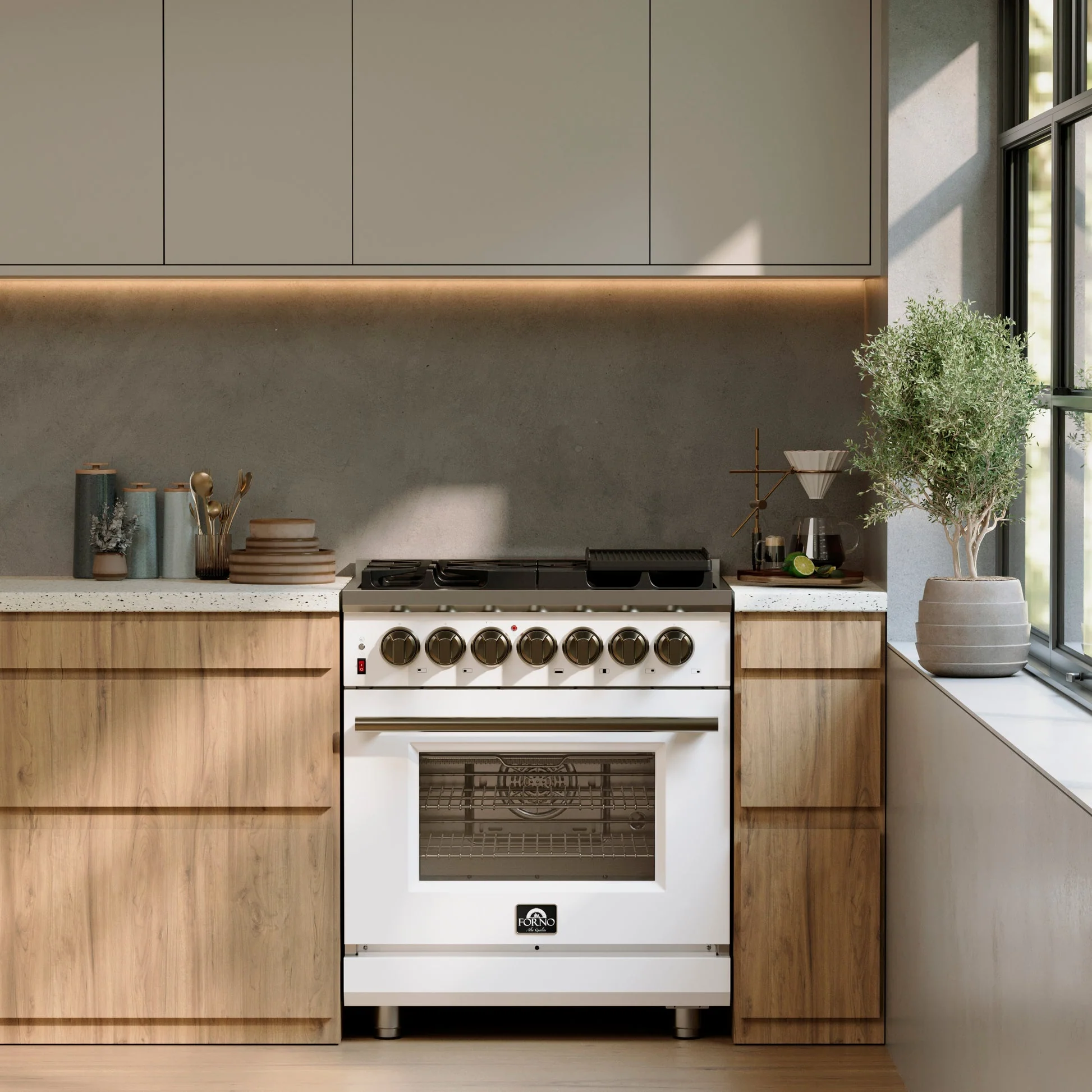 Forno Massimo Freestanding Dual Fuel Range with Antique Brass Accessories, Convection Oven - Image 45