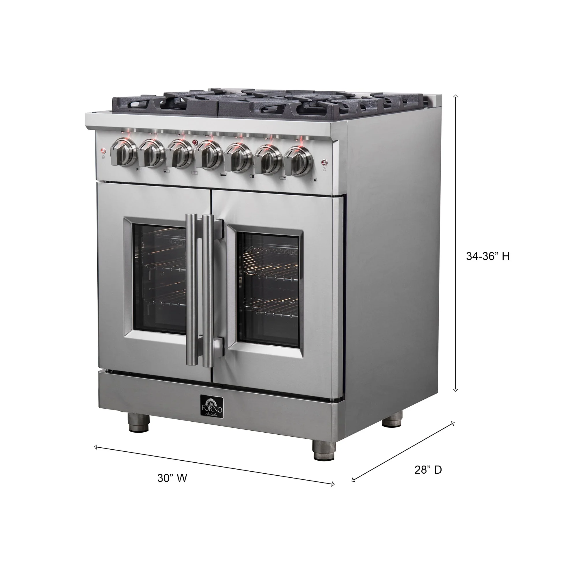 Forno Massimo Freestanding French Door Dual Fuel Range, True Convection Oven - Image 2