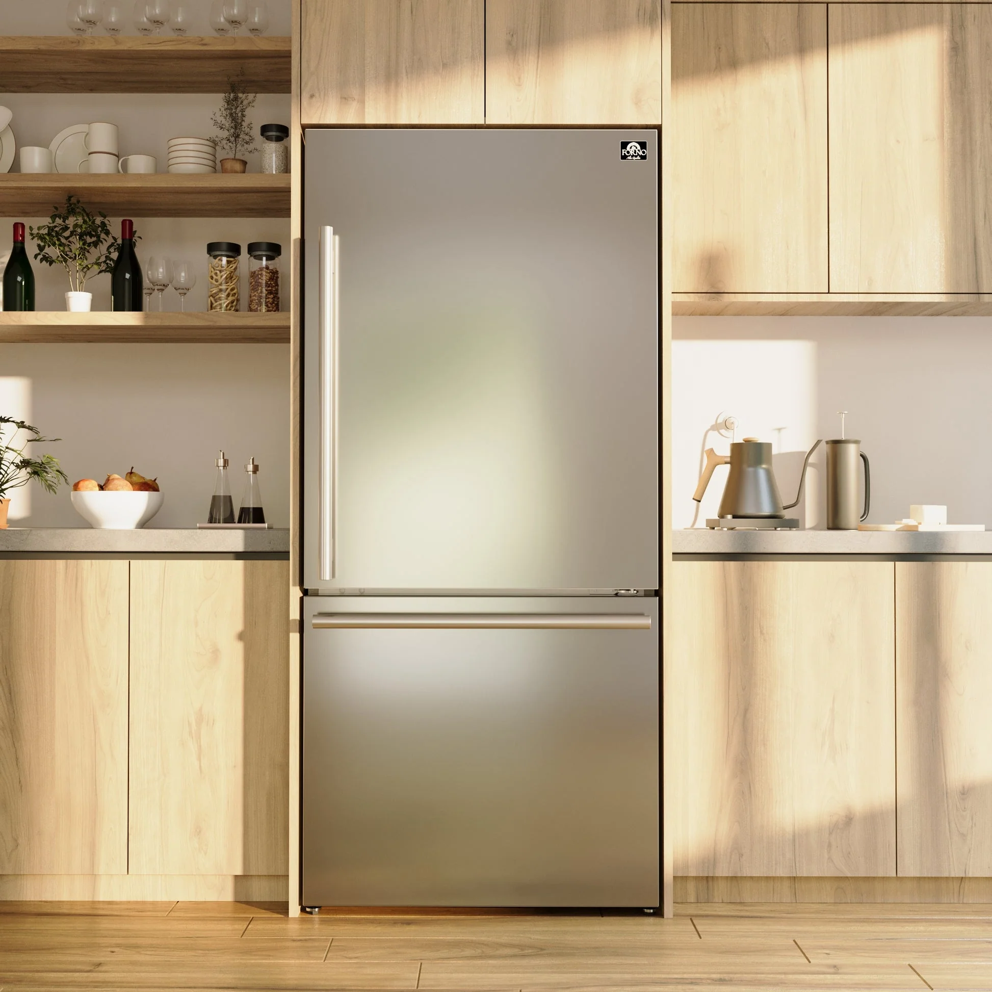 Forno Milano Espresso 31-Inch Bottom Freezer Refrigerator, Stainless Steel, 17.2 cu.ft Capacity, Right Swing Door - Image 2