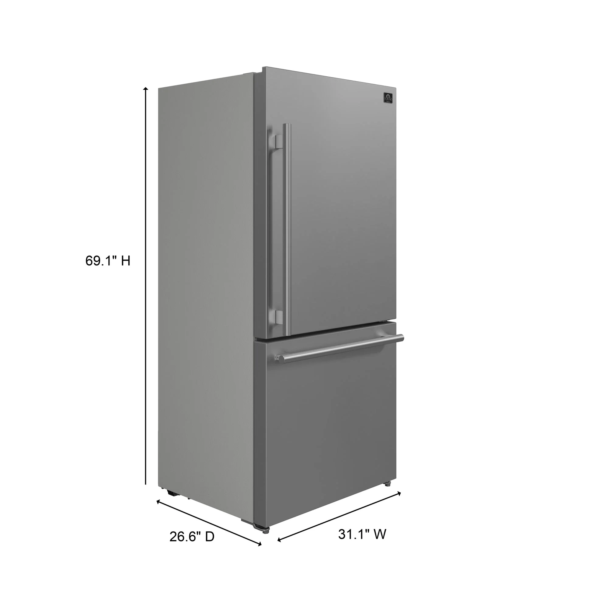 Forno Milano Espresso 31-Inch Bottom Freezer Refrigerator, Stainless Steel, 17.2 cu.ft Capacity, Right Swing Door - Image 7