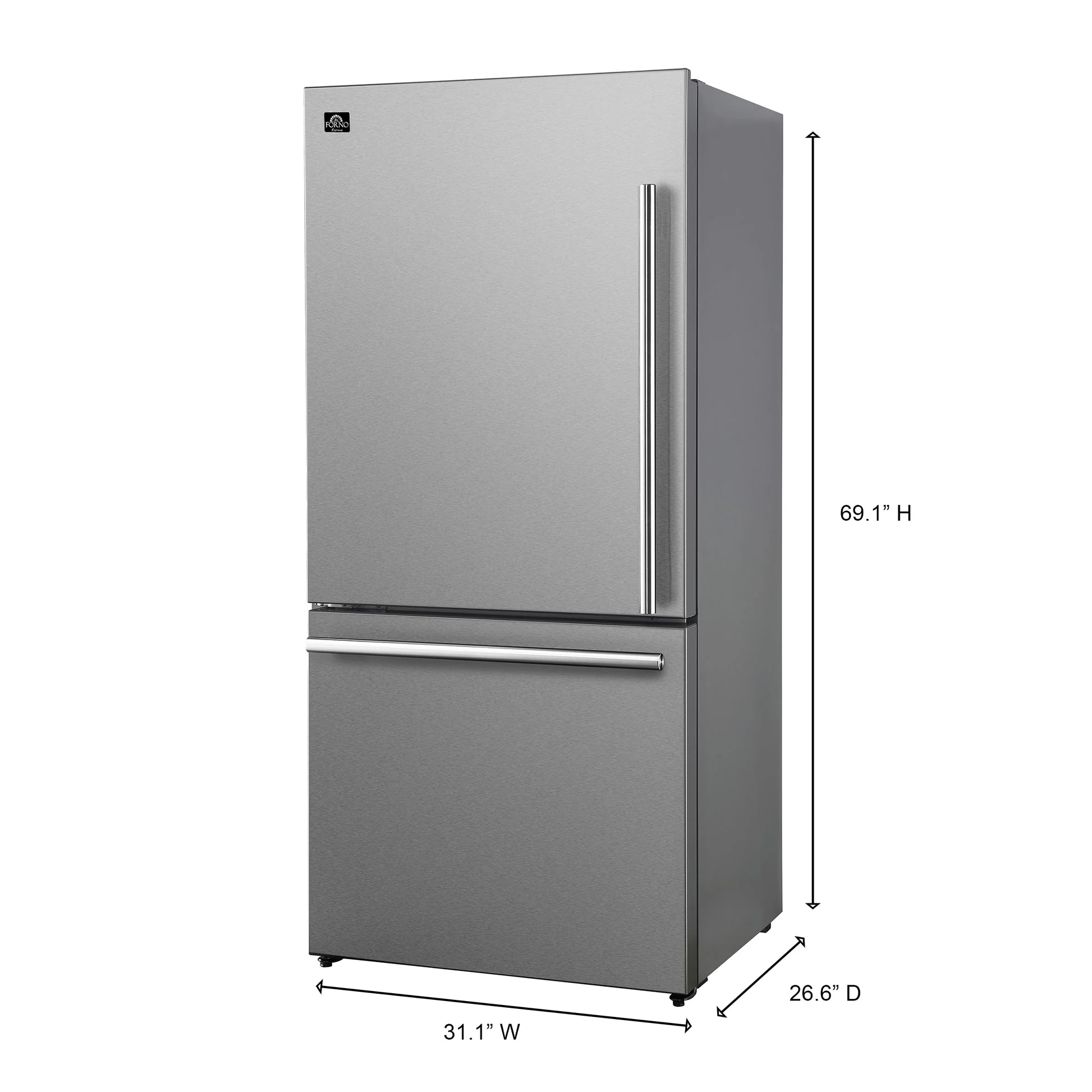 Forno Milano Espresso 31-Inch Stainless Steel Bottom Freezer Refrigerator, 17.2 cu.ft., Built-In Ice Maker - Image 4