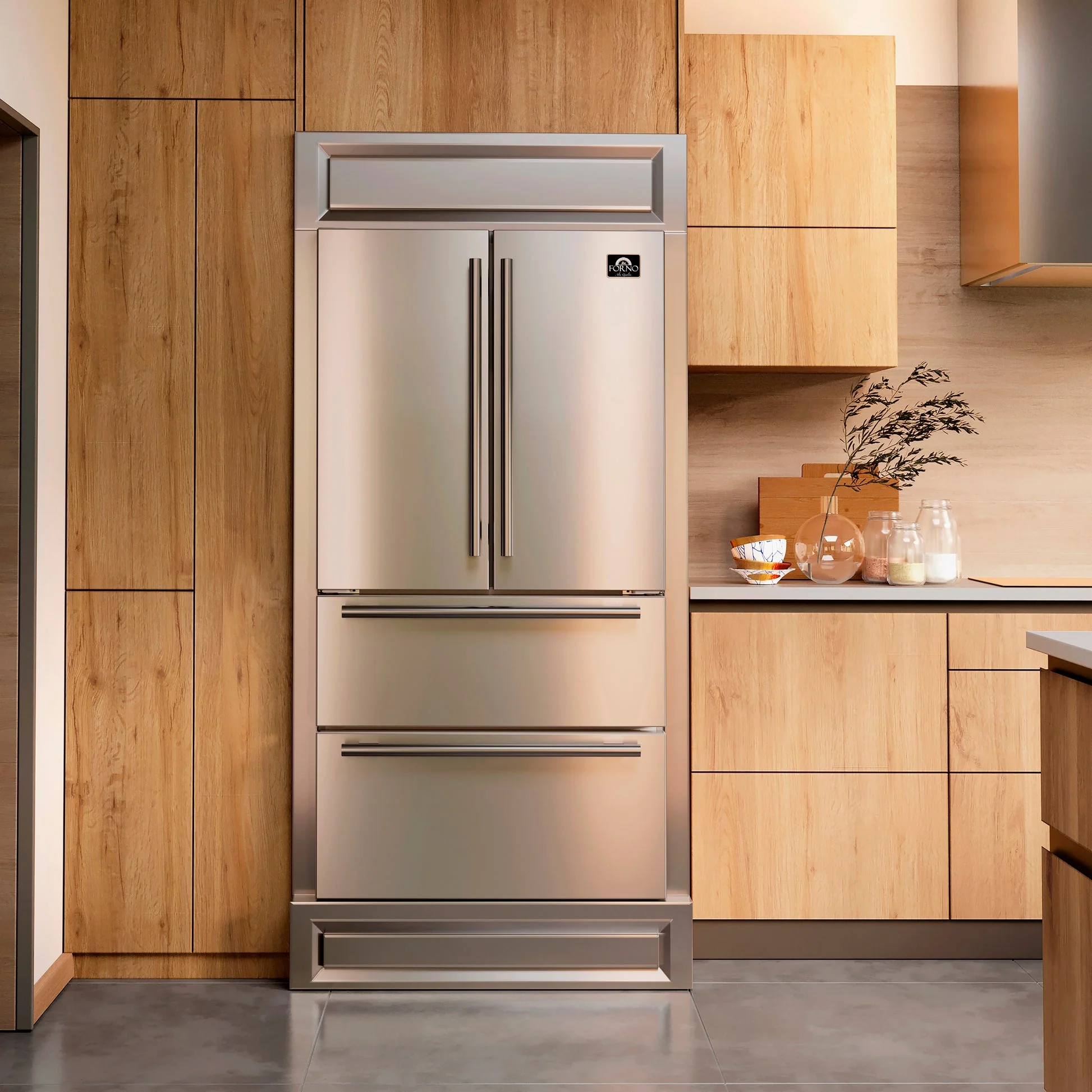 Forno Moena 40-Inch French Door Refrigerator, Stainless Steel, 19.2 cu.ft, Modern Decorative Grill - Image 5