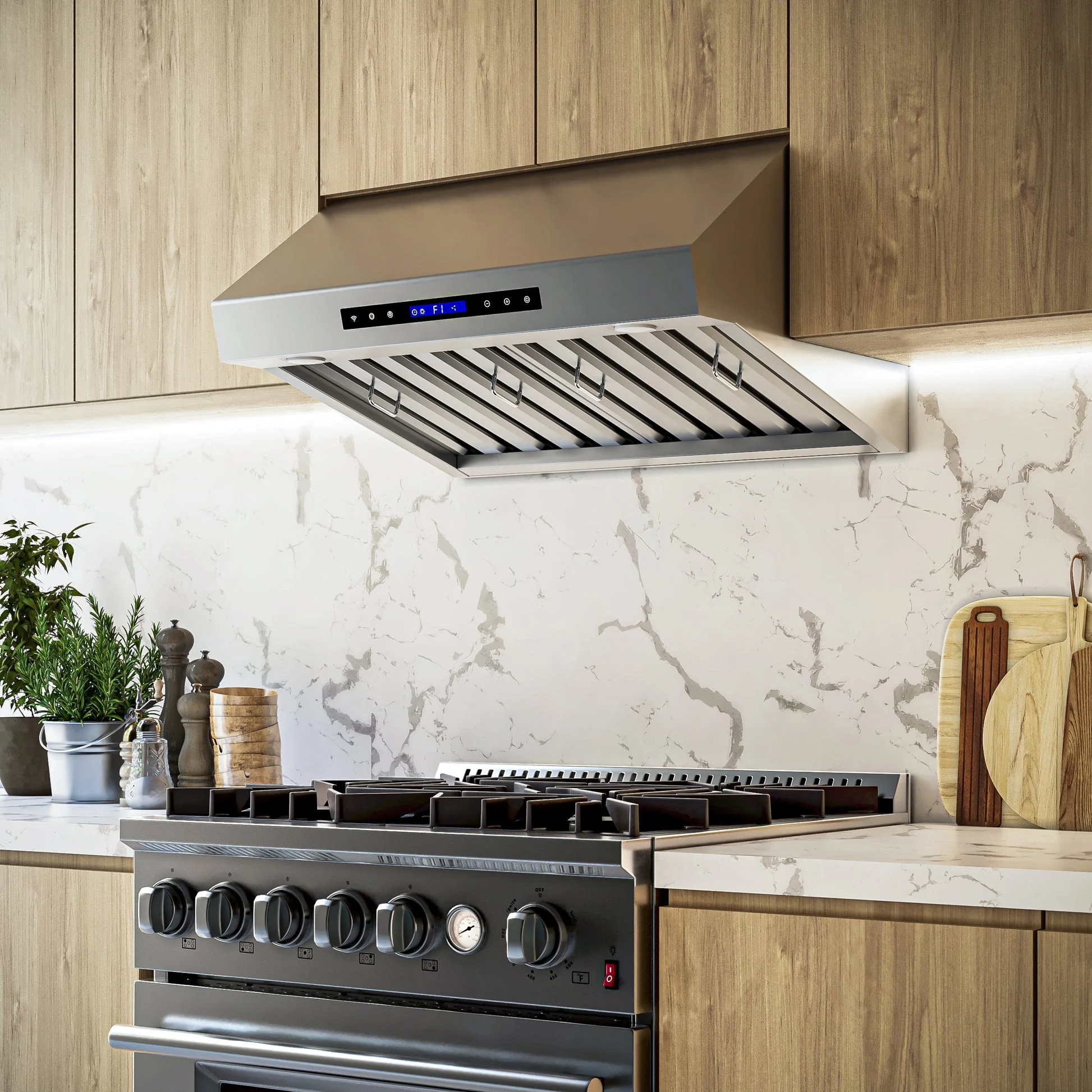 Forno Palazzo Wall Mounted Range Hood, Stainless Steel, Heavy Duty Baffle Filters, Remote Control - Image 7
