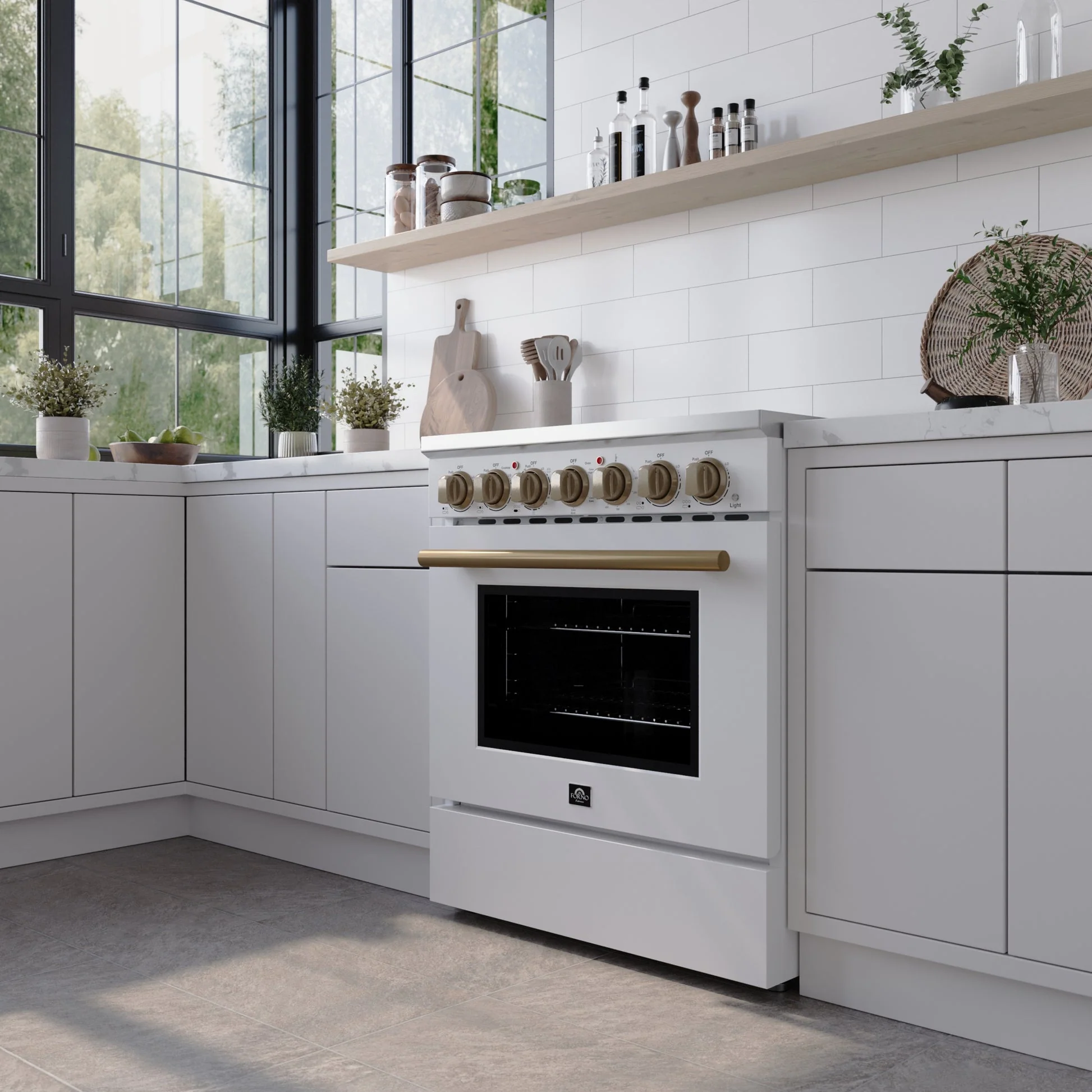 Forno Paolo Freestanding Electric Range with Antique Brass, True Convection Oven, Energy Efficient - Image 42