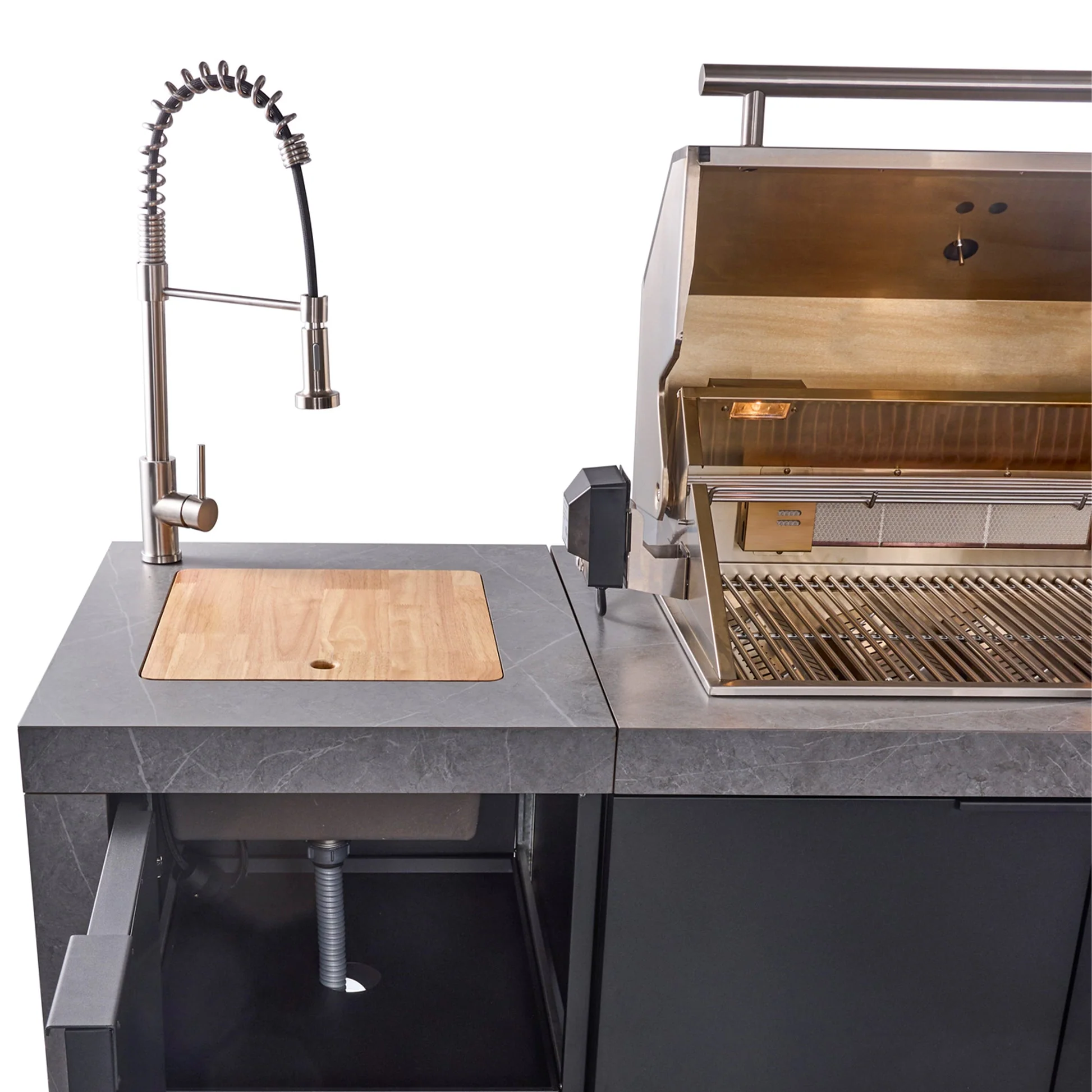 Forno Rimini Outdoor Kitchen 30" BBQ – 62,600 BTU, 3 Burners, Beverage Center, Black Cabinets & Gray Sintered Stone Countertop - Image 16