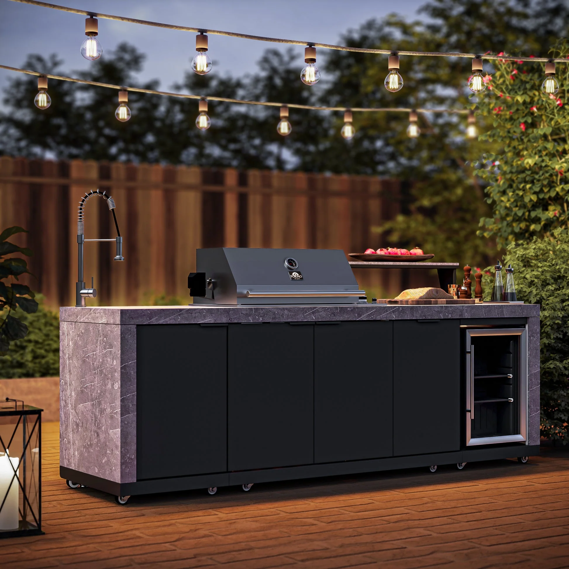 Forno Rimini Outdoor Kitchen 30" BBQ – 62,600 BTU, 3 Burners, Beverage Center, Black Cabinets & Gray Sintered Stone Countertop - Image 23