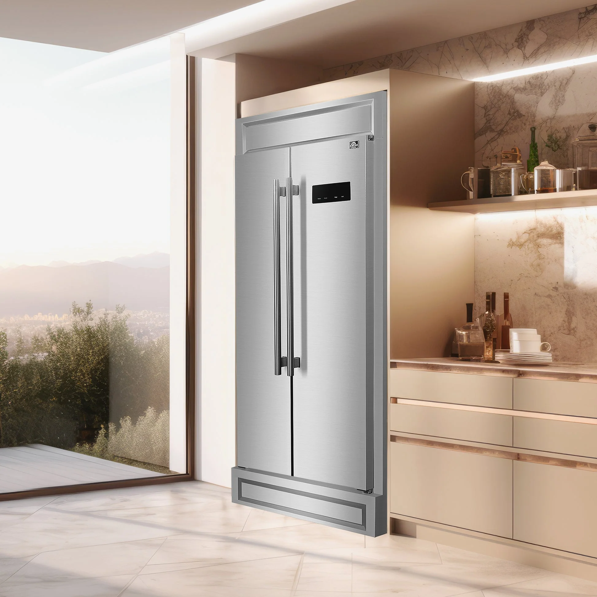 Forno Salerno 37-Inch Built-In Stainless Steel Refrigerator, 15.6 cu.ft, Modern Decorative Grill - Image 2