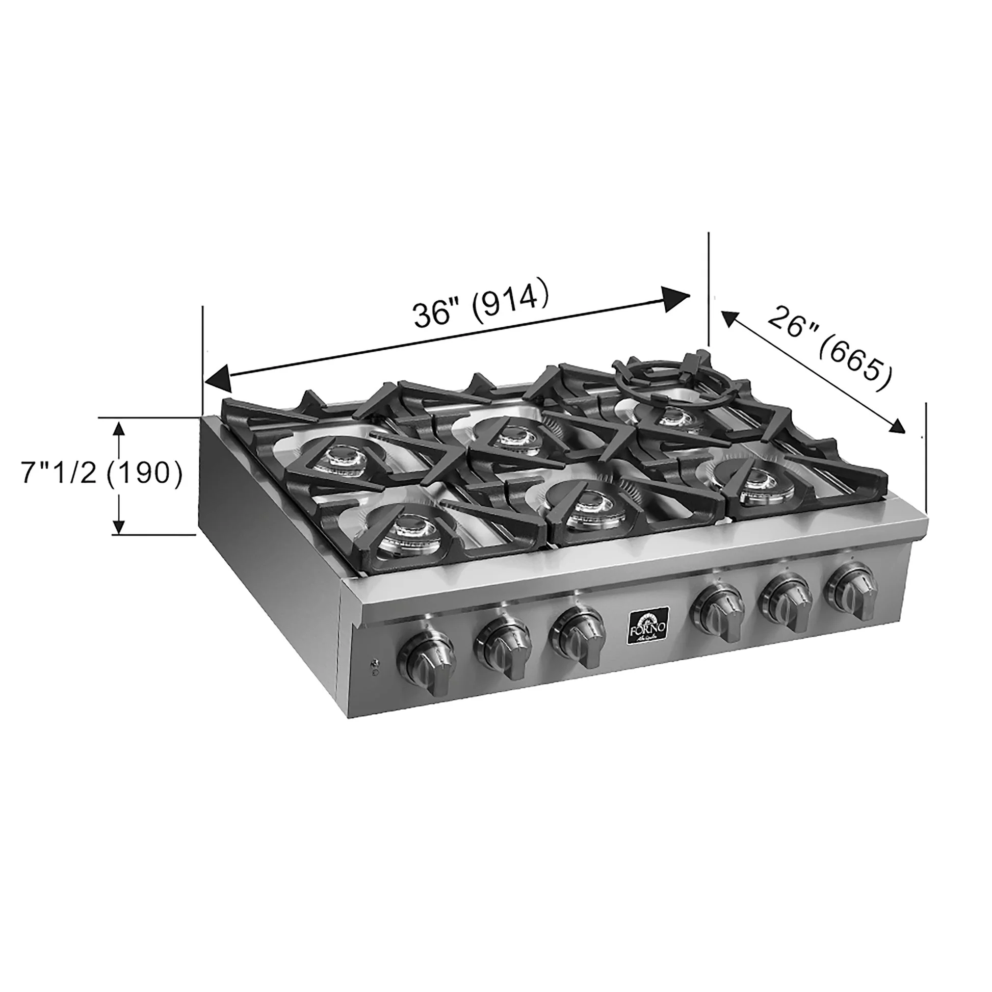 Forno Spezia Alta Qualita Pro-Style Gas Rangetop, Stainless Steel, Continuous Cast Iron Grates - Image 18