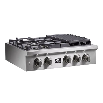 Forno Spezia Alta Qualita Pro-Style Gas Rangetop, Stainless Steel, Continuous Cast Iron Grates - Image 3