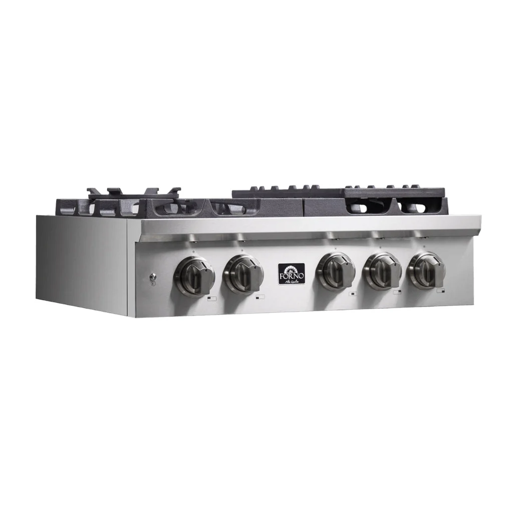 Forno Spezia Alta Qualita Pro-Style Gas Rangetop, Stainless Steel, Continuous Cast Iron Grates - Image 4
