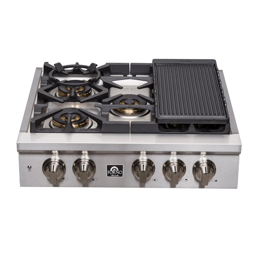 Forno Spezia Alta Qualita Pro-Style Gas Rangetop, Stainless Steel, Continuous Cast Iron Grates - Image 5